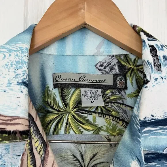 Ocean Current Hawaiian Short Sleeve Button Up Shirt Men M Colorful Rayon Vtg - Picture 2 of 7